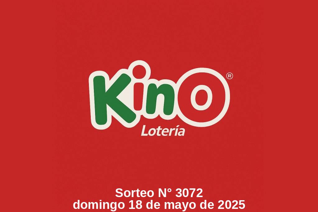 Logo de Kino con información del sorteo 3072 del domingo 18 de mayo de 2025