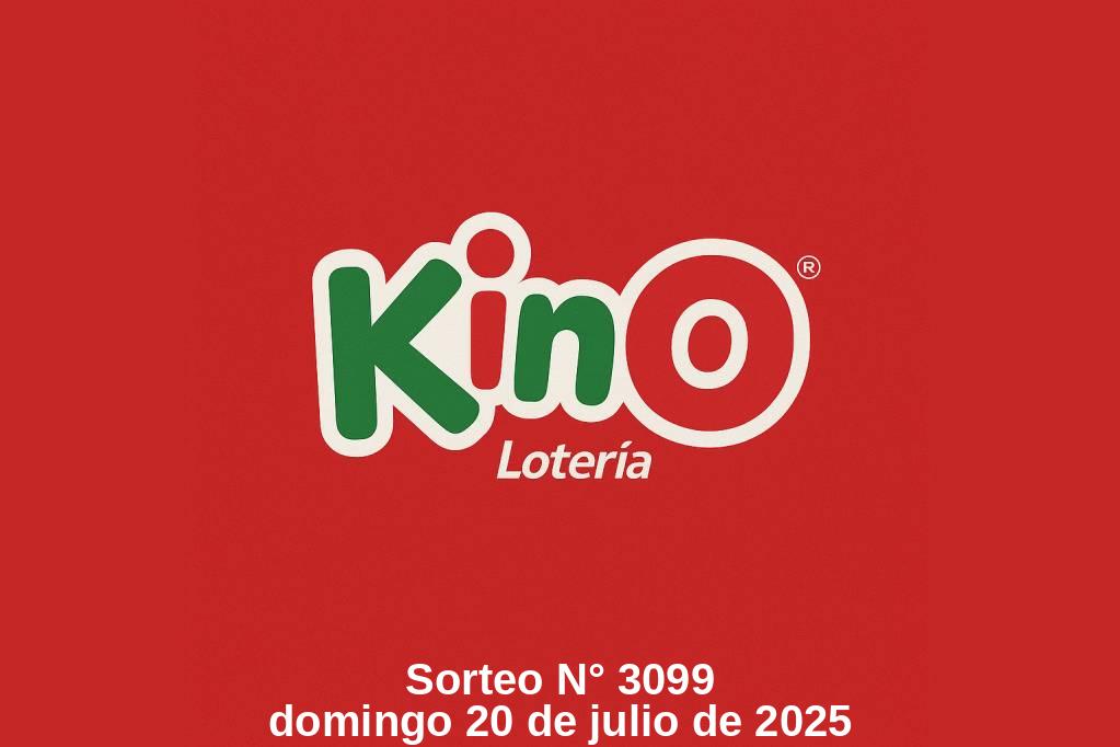 Logo de Kino con información del sorteo 3099 del domingo 20 de julio de 2025