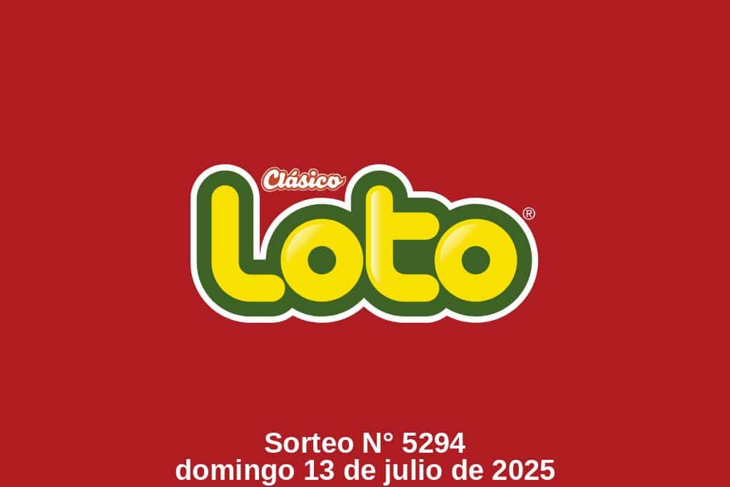 Logo de Loto con información del sorteo 5294 del domingo, 13 de julio del 2025
